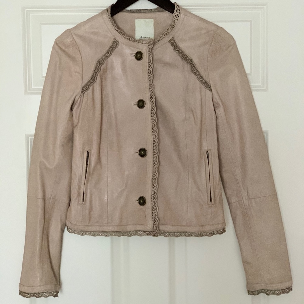 Anthropologie Elevenses Taupe leather jacket 2/4